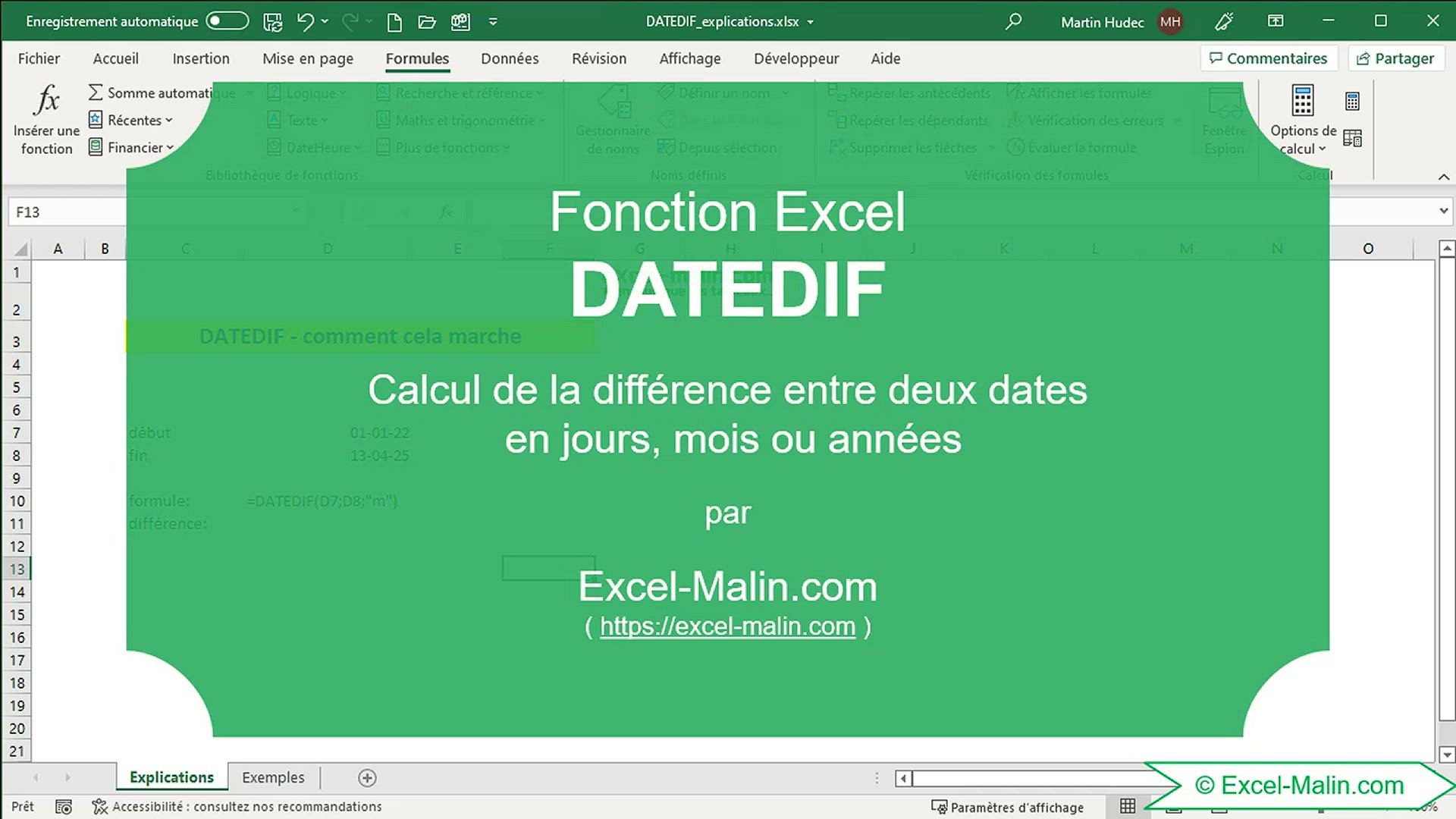 Fonction DATEDIF Excel - Tutoriel