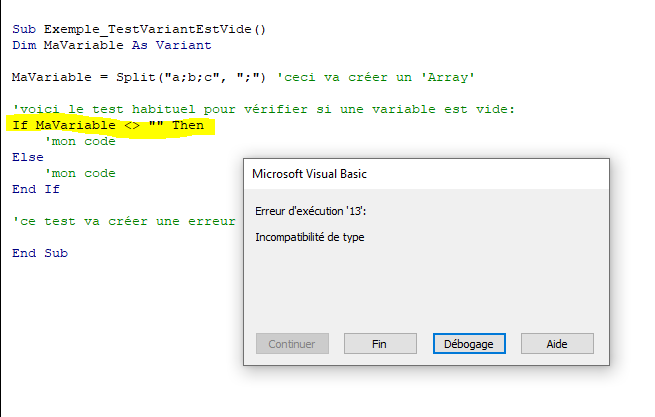 VBA: Erreur 13 - incompatibilité de type VBA: Erreur 13 - incompatibilité de type