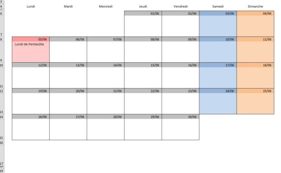 Calendrier scolaire 2016-2017 (mensuel): aperçu