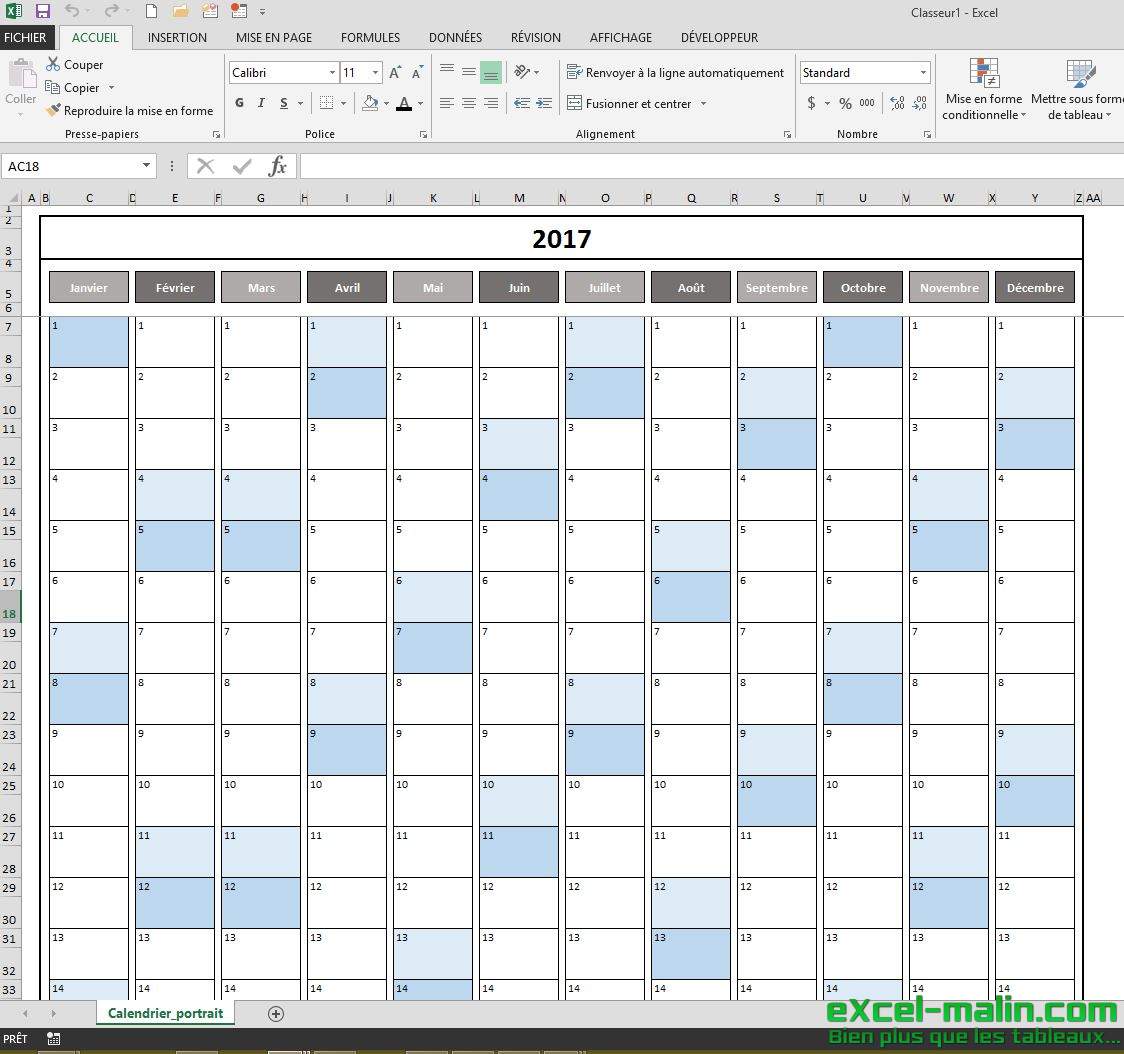 Calendrier 2017 Excel Modifiable Et Gratuit Excel