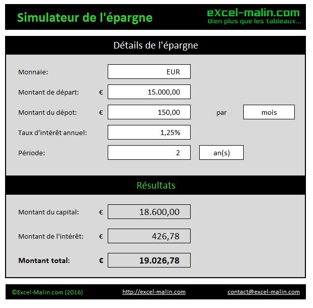 Simulateur D Epargne Pour Excel Excel Malin Com