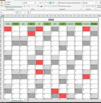 Calendrier 2018 Excel - vertical avec fériés en France