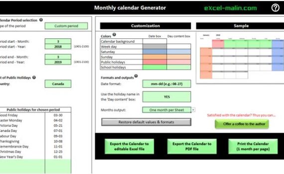 Monthly Calendar Template Generator: Thumbnail