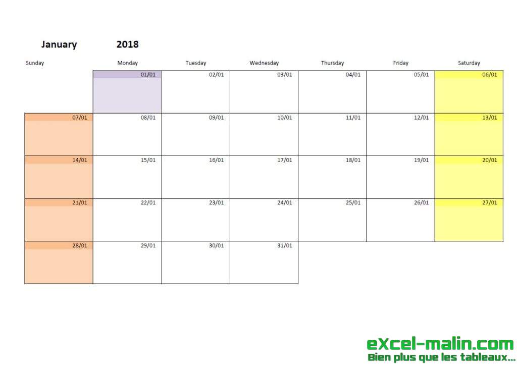 Printable Monthly Calendar Template For Excel Excel