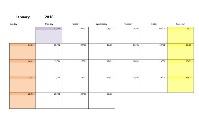 Printable monthly calendar template for Excel | Excel-Malin.com