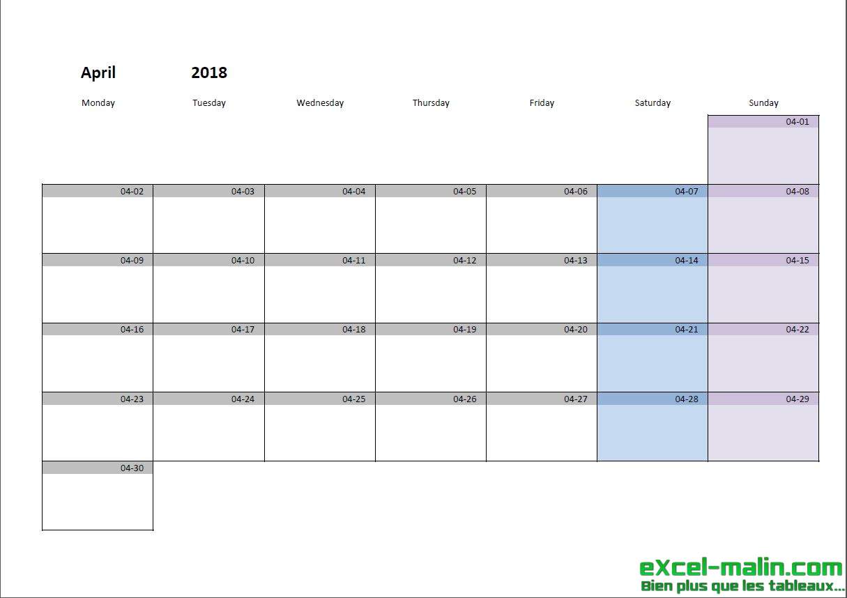 Monthly Editable Calendar Template 2018