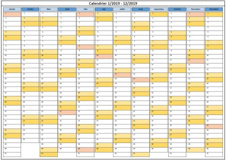 Calendrier 2019 Excel annuel (horizontal) Calendrier 2019 Excel annuel (horizontal)