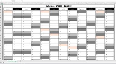 Calendrier 2019 Excel, PDF - horizontal France Calendrier 2019 Excel, PDF - horizontal France