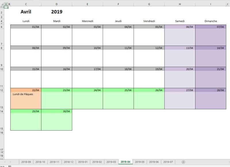 Calendrier scolaire 2018-2019 France (zone C)