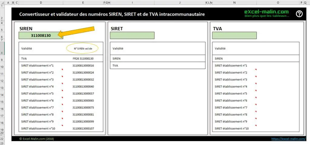 SIREN, SIRET Et TVA Intra. - Convertisseur Et Validateur Excel