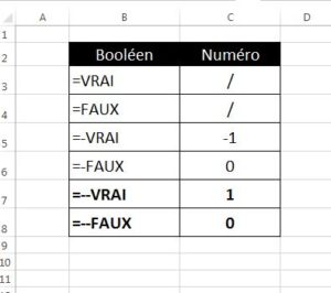 Excel: Transformer Booléen en nombre
