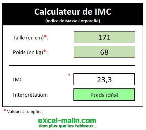 Calcul IMC en ligne et en Excel | Excel-Malin.com
