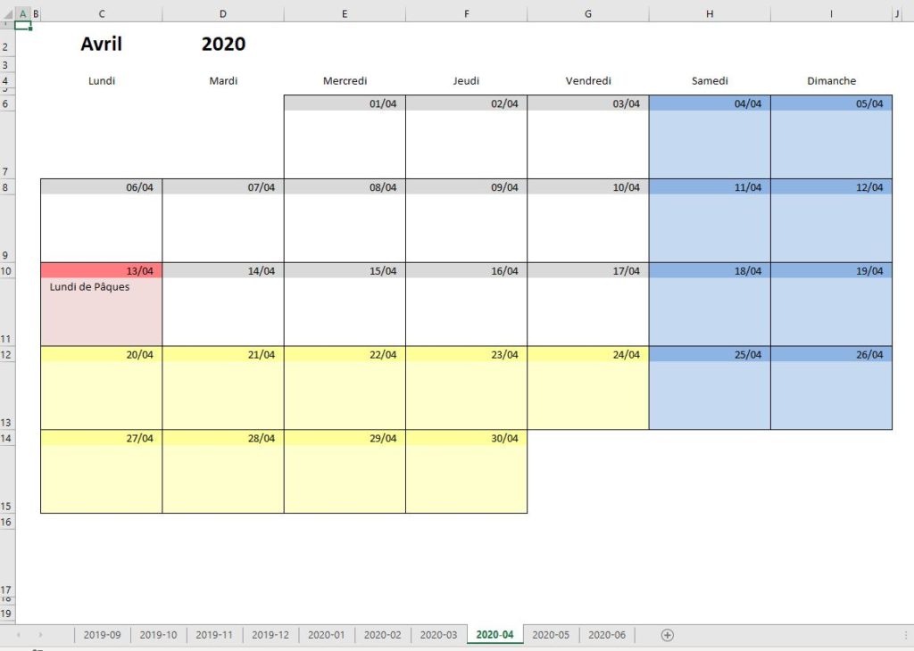 Calendrier scolaire 2018-2019 Excel / PDF: aperçu du mois Calendrier scolaire 2019-2020 Excel / PDF: aperçu du mois