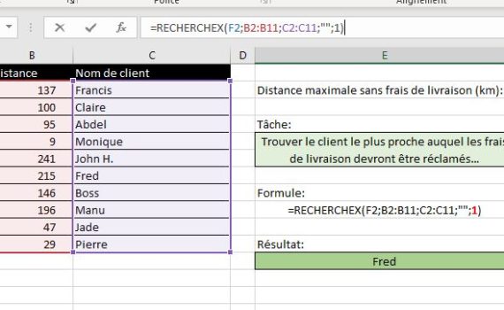 Excel RECHERCHEX: Exemple 4
