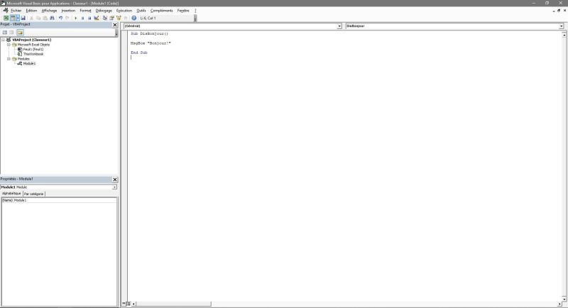 Éditeur VBA: par défaut avec code VBA (aperçu)