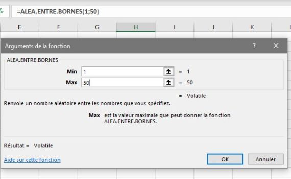 Excel: ALEA.ENTRE.BORNES
