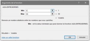 Excel: ALEA.ENTRE.BORNES - argument Min