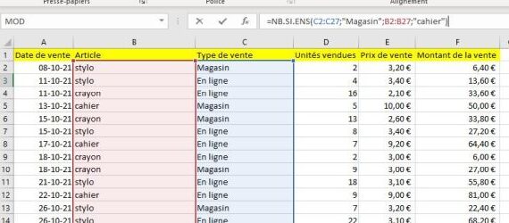 Excel: fonction NB.SI.ENS