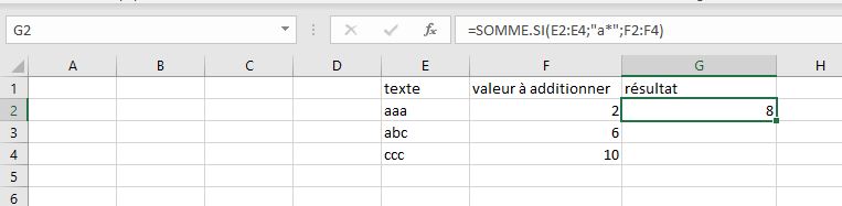 Exemple d'utilisation de métacaractères dans SOMME.SI