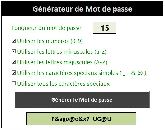 Générateur de mot e passe gratuit Excel Générateur de mot e passe gratuit Excel