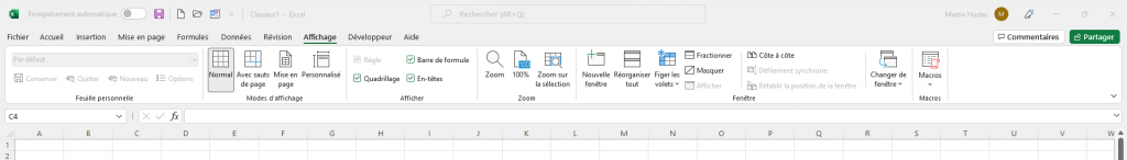 Excel: Onglet AFFICHAGE (2022) Excel: Onglet AFFICHAGE (2022)