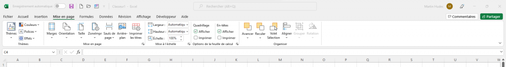 Ruban Excel - onglet MISE EN PAGE Ruban Excel - onglet MISE EN PAGE