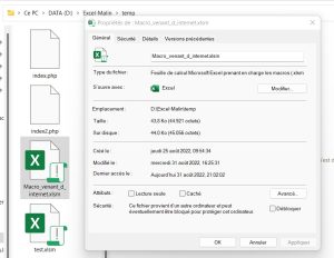 Excel: débloquer les macros bloquées - clic droit sur le fichier