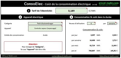 Excel ConsoElec - outil gratuit pour calculer le coût de la consommation d'électricité