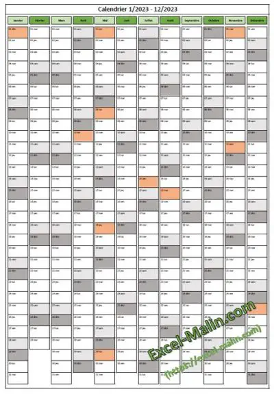 Calendrier 2023 Excel (format portrait) Calendrier 2023 Excel (format portrait)