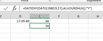 Calculer l'âge actuel en Excel (avec la date de naissance dans la formule)