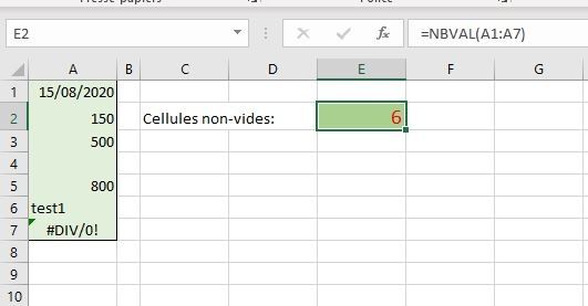 Fonction NBVAL Excel
