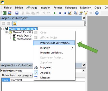 VBA: protéger le projet par un mot de passe - étape 2