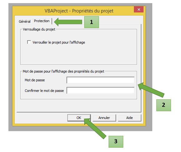 VBA: protéger le projet par un mot de passe - étape 3