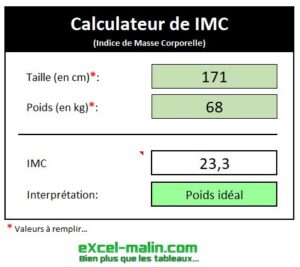 Calcul IMC (Indice de Masse Corporelle): exemple n°1 Calcul IMC (Indice de Masse Corporelle): exemple n°1