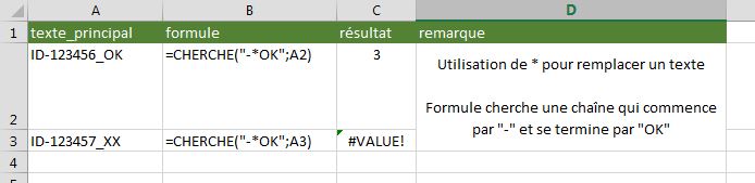 Excel: fonction CHERCHE exemple