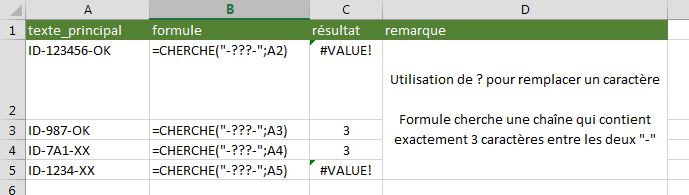 Excel: fonction CHERCHE exemple avec ?
