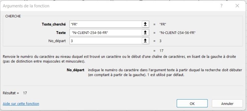 Fonction Excel CHERCHE: argument "NO_DEPART"