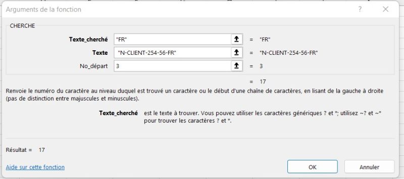 Fonction Excel CHERCHE: argument "TEXTE_CHERCHE"