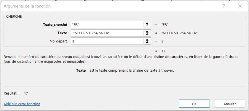 Fonction Excel CHERCHE: argument "TEXTE"