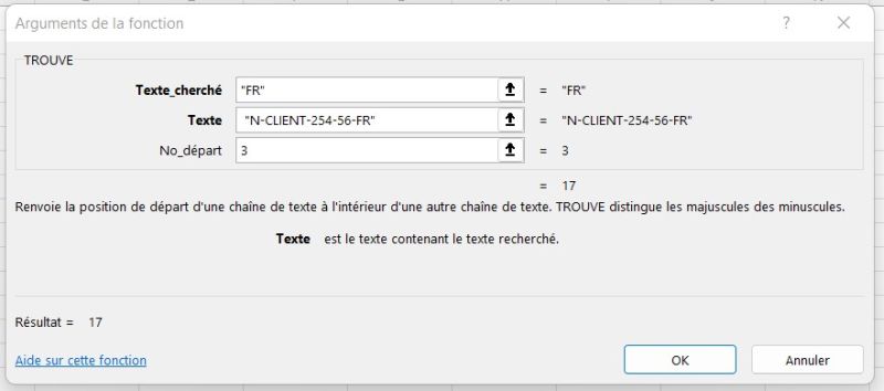 Fonction Excel TROUVE: argument "TEXTE"