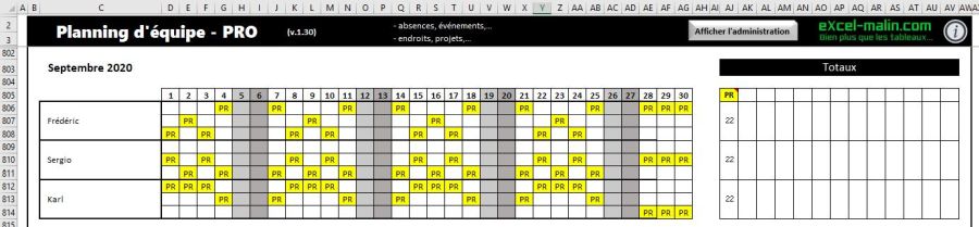 Planning d'équipe: exemple de planning en 3 shifts (en 3 pauses)