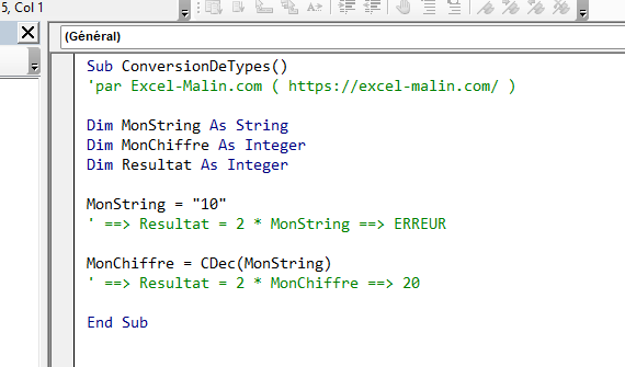 VBA: fonctions de conversion de Type (aperçu)
