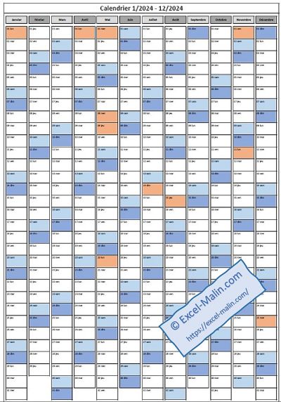 Calendrier 2024 Excel (format portrait) Calendrier 2024 Excel (format portrait)