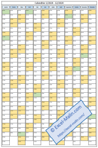 Calendrier 2024 Excel vertical Calendrier 2024 à imprimer - vertical