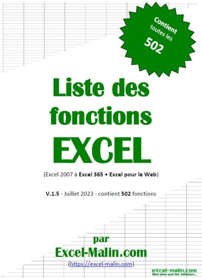 Liste de toutes les 502 Fonctions Excel par Excel-Malin.com Liste des Fonctions Excel 2007 - 365 par Excel-Malin.com