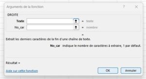 Syntaxe de la fonction DROITE - argument no_car