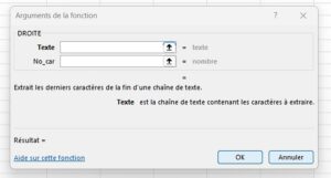 Syntaxe de la fonction DROITE - argument texte