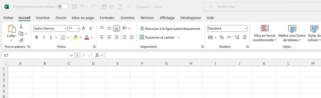 Interface de Microsoft Excel (version ordinateur) Interface de Microsoft Excel (version ordinateur)