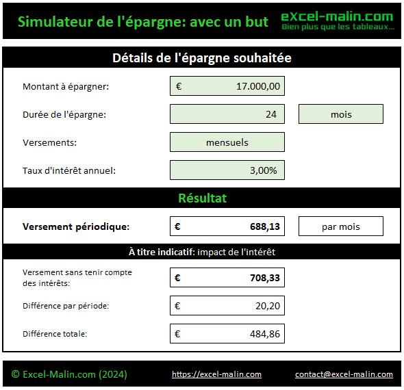 Épargne avec un but spécifique - calculateur Excel Simulateur d'épargne avec un but spécifique