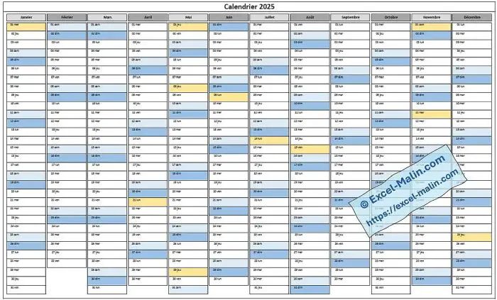 Calendrier 2025 (portrait): Exemple 